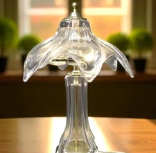 Vintage COFRAC ART VERRIER Hand Blown Heavy Crystal & Brass 20" Table Lamp