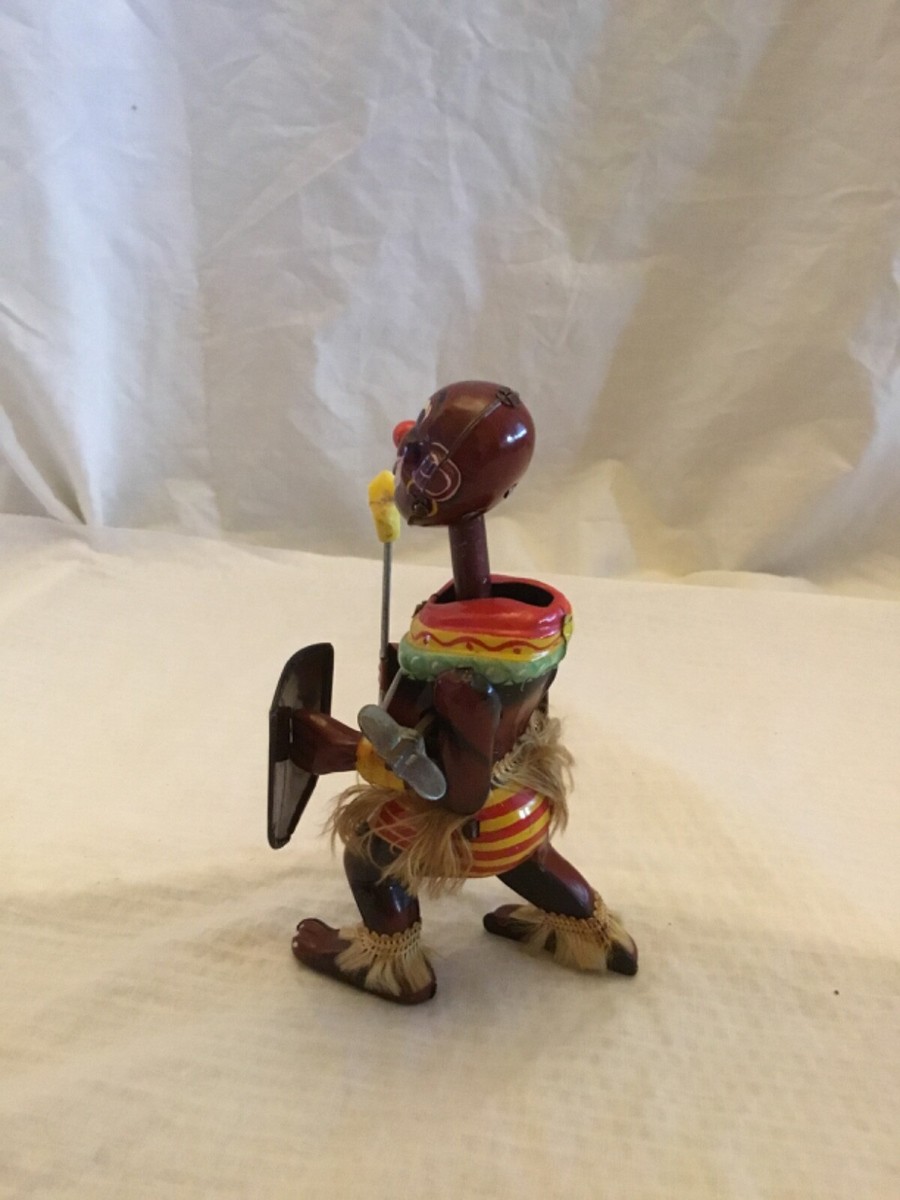 その他 PANGO-PANGO MECHANICAL AFRICAN DANCER Tin Pango Pango African Dancer native warrior wind up 1950s