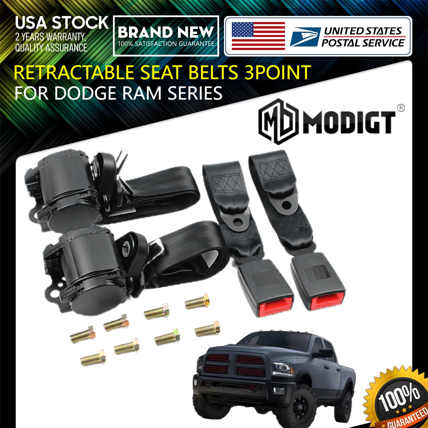 Upgrade Your Dodge Intrepid with 2X Retractable 3-Point Seat Belts for 1998-2004 Models