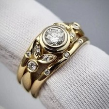 2Ct Round Cut Simulated Diamond Wedding Bridal Ring Set 14k Yellow Gold Plated