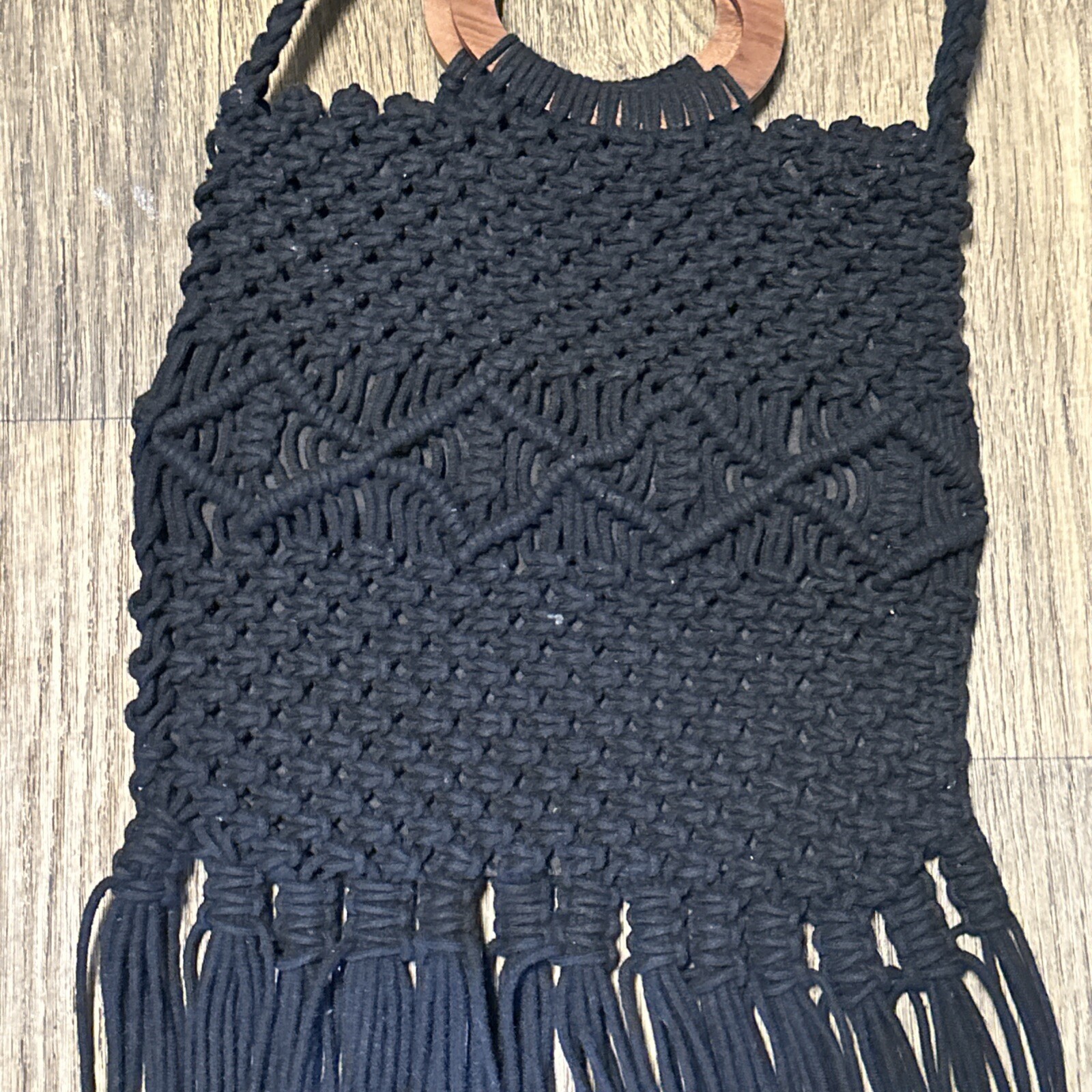 DANIELLE NICOLE Black Macrame Crochet Woven Wood … - image 5