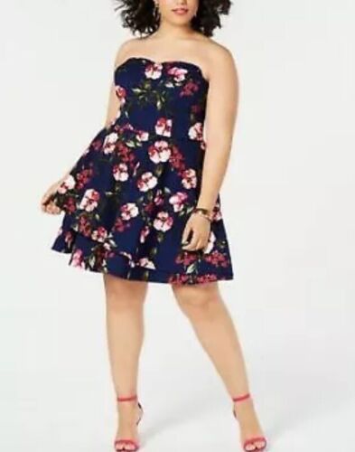 New $79 B Darlin Women's Size 20W Dress Fit & Flare Strapless Floral  - Afbeelding 1 van 9