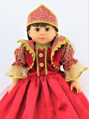 Doll Clothes 18'' Dress Royal English Gown Dress Red Gold Crown Fits 18'' Dolls