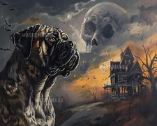 8x10 Matte Print Mastiff in front of haunted house