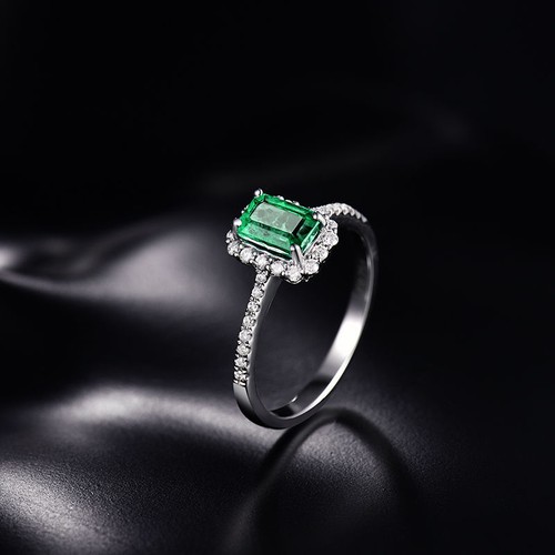 18ct White Gold Stunning Natural Colombian Emerald & Diamond Ring VVS - Picture 3 of 4