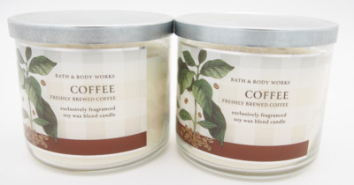 (4) Bath & Body Works FRESHLY BREWED COFFEE Cafe 3-wick Scented Candle 14.5oz B