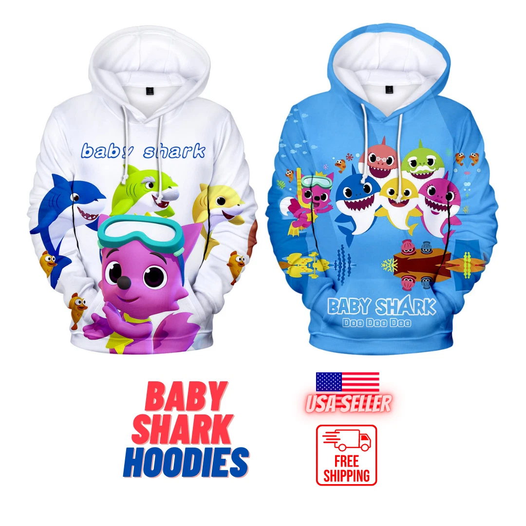 Unisex 3D Printed Baby Shark Hoodies Pullover Sweatshirts for Kids and Adults