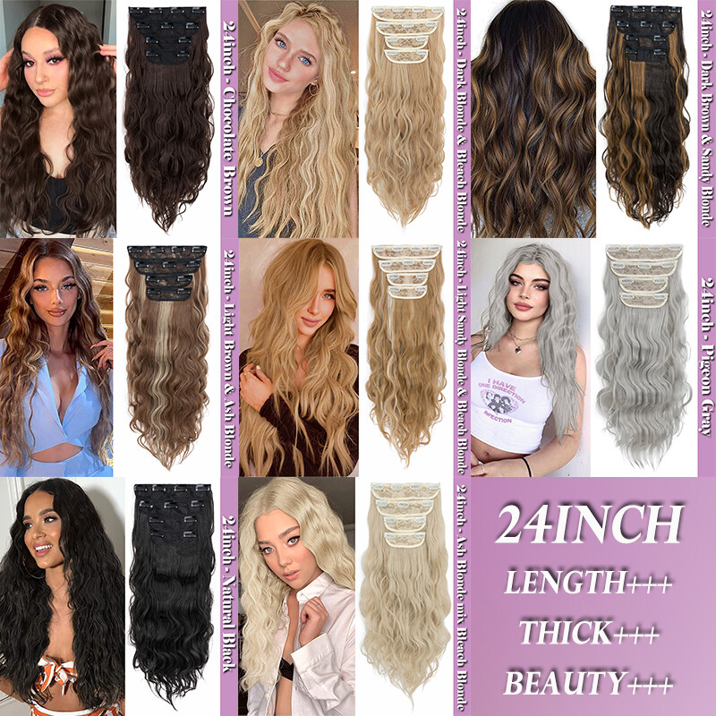 4Pcs Full Head Hairpiece Clip In Hair Extensions Thick Real  display picture 2