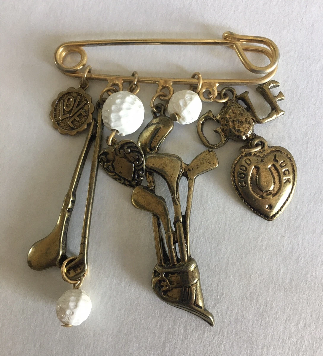 Safety pin sale brooch with charms