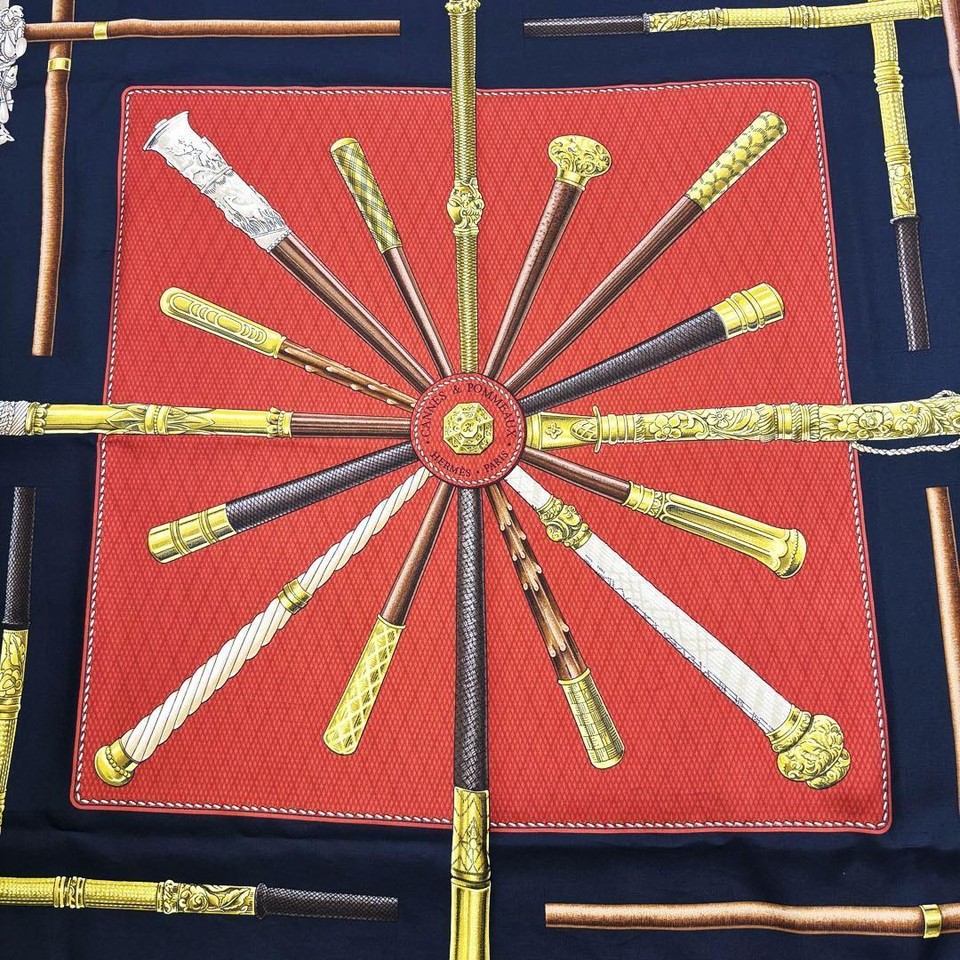 Hermes Scarf Carre90 Cane Pattern Silk Black Q18 eBay