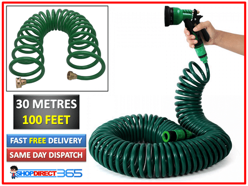 100ft 30m Metre Retractable Coil Garden Hose Pipe Water Spray Gun Nozzle 0842 Ebay
