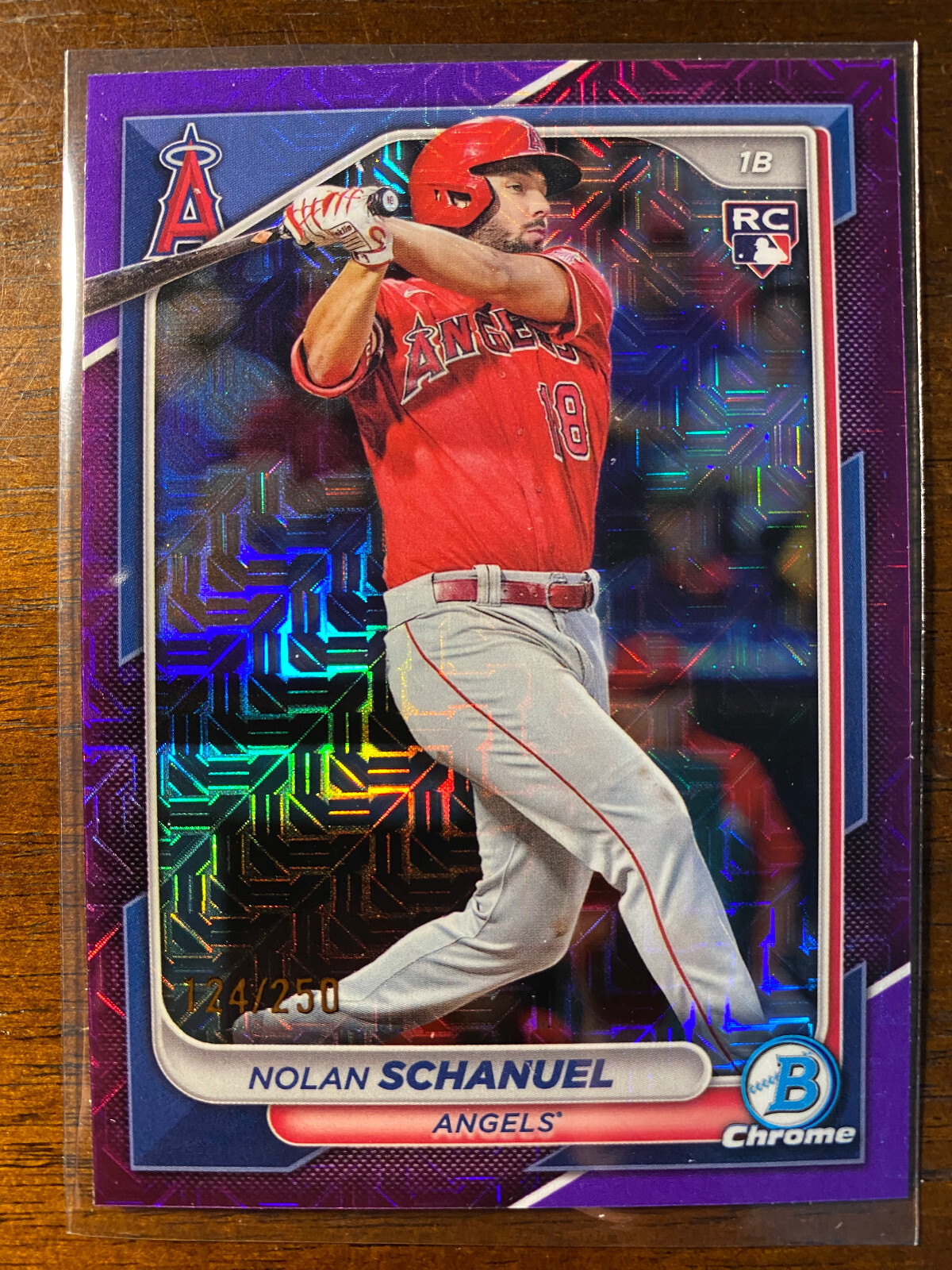 2024 Bowman Chrome Nolan Schanuel #47 RC Purple /250 Mojo Refractor LA Angels