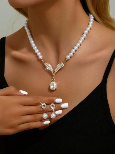Collares de perlas 14K colgantes Aretes Colgantes Conjunto Joyería Mujer - Imagen 1 de 8