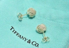 Tiffany & Co. Sterling Silver Mesh Knot Stud Earrings in Tiffany Pouch & Box