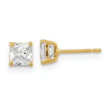 Real 14kt Yellow Gold Madi K 4mm Princess Square CZ Basket Set Stud Earrings
