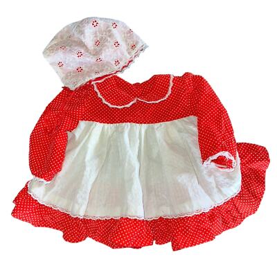 frilly christmas dress Vintage handmade 3 months Christmas dress & bonnet frilly red