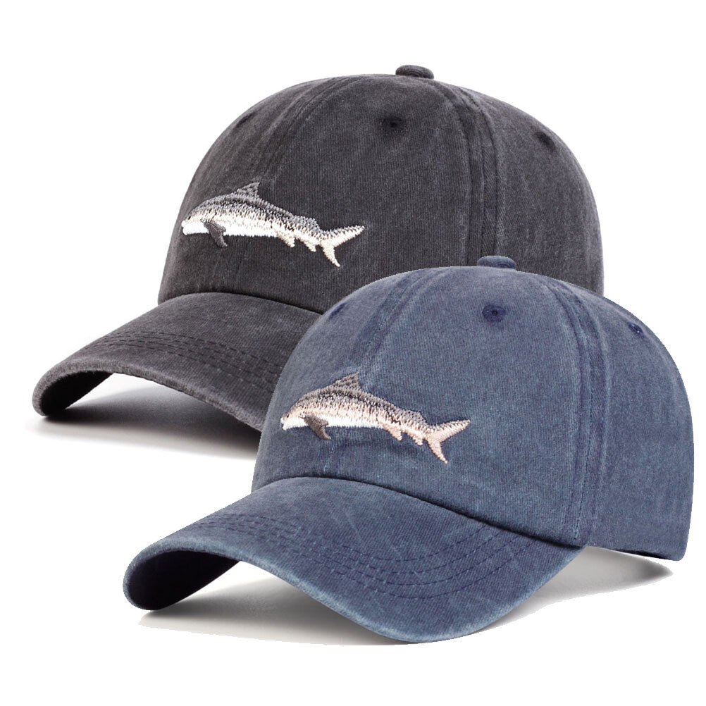 Vintage Washed Baseball Cap With Shark Embroidery - 100% Cotton Adjustable Dad Hat For Men & Women