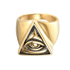 Men's Mason Ring Triangle Pyramid All Seeing Eye Stainless Steel Biker Ring Glod