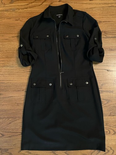 SHARAGANO Womens Zipper Front Black Dress Size 6 Safari shirt style belt loops - Picture 5 of 10