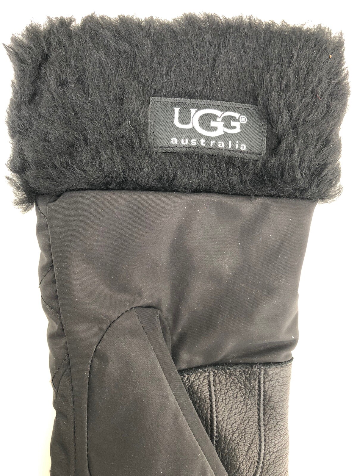 Ugg black nylon and leather gloves. Fur cuffs with toggles image 5