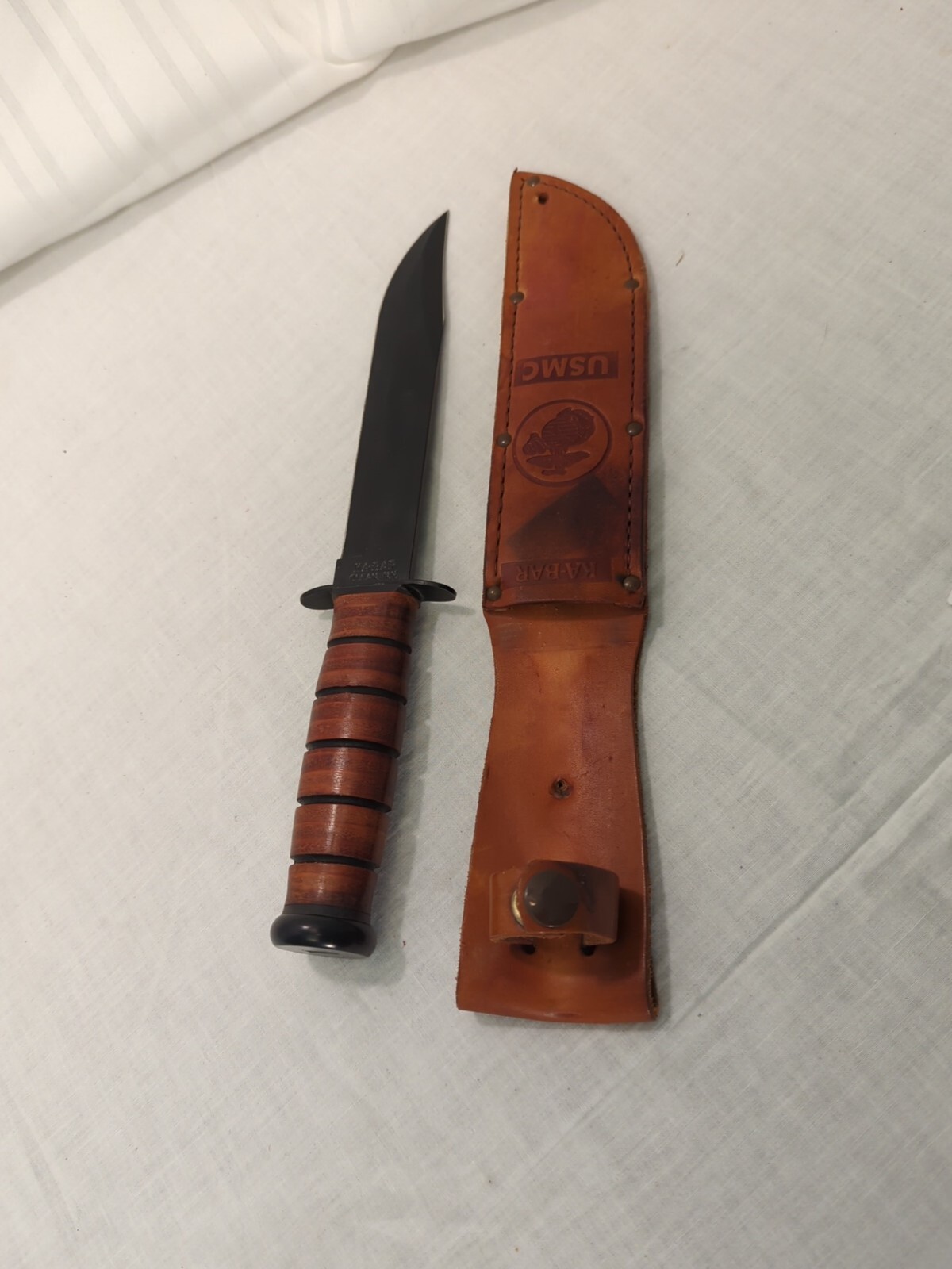 Vintage KABAR USMC Fighting/Utility Knife & Leather Sheath CPL Taylor