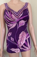 Vintage 60s Sirena Women  s One-Piece Swimsuit Purple Tropical Floral