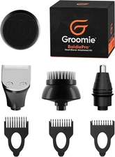 Groomie 7-Piece Men's Hair Clippers & Grooming Kit - Includes Precision Black 