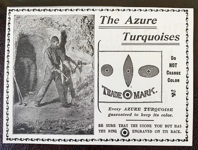 AZURE MINING CO New Mexico Turquoise Mine Photo w/Circle Trademark 1895 Print Ad