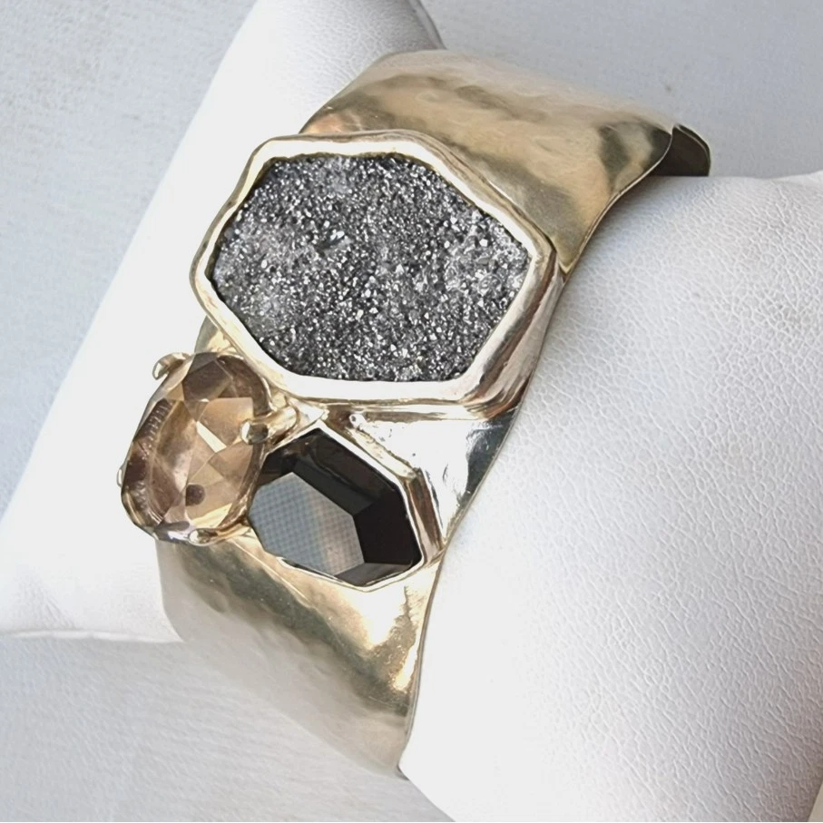 PULSEIRA SILPADA 925 PRATA ESTERLINA CRISTAL CAVERNA ÔNIX DRUSO TOPÁZIO ESFUMAÇADO EM - Imagem 4 de 4