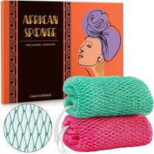 African Net Sponge Authentic - 2 Pieces Real African Exfoliating Sponge with Kno