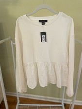 Primark White Eyelet Crewneck Sweatshirt Pullover Size Small USA Size 6-8 NWT