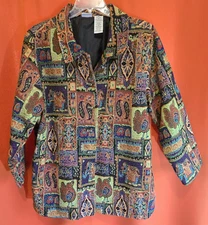 White Stag Women's 22W/24W Heavy Tapestry Beaded Jacket Barrel Buttons Pockets