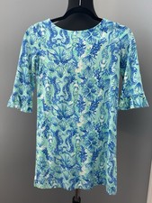 Lilly Pulitzer Girls L 8-10 Mini Sophie Ruffle Dress Sea Glass Aqua SPF 50