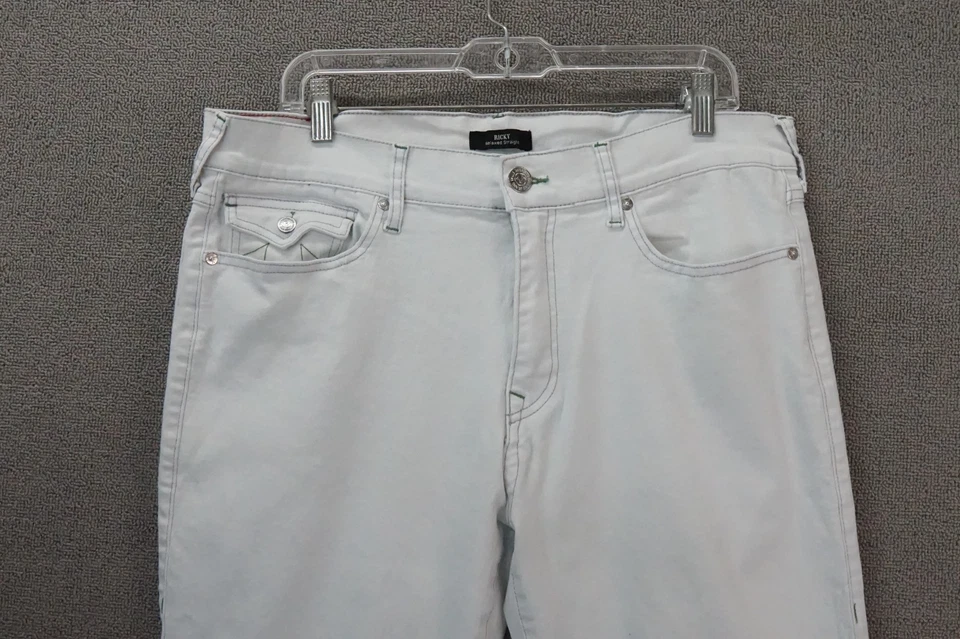 True Religion Jeans Mens 36x32 Ricky Relaxed Straight Big T Flap White Denim - Image 3 of 4