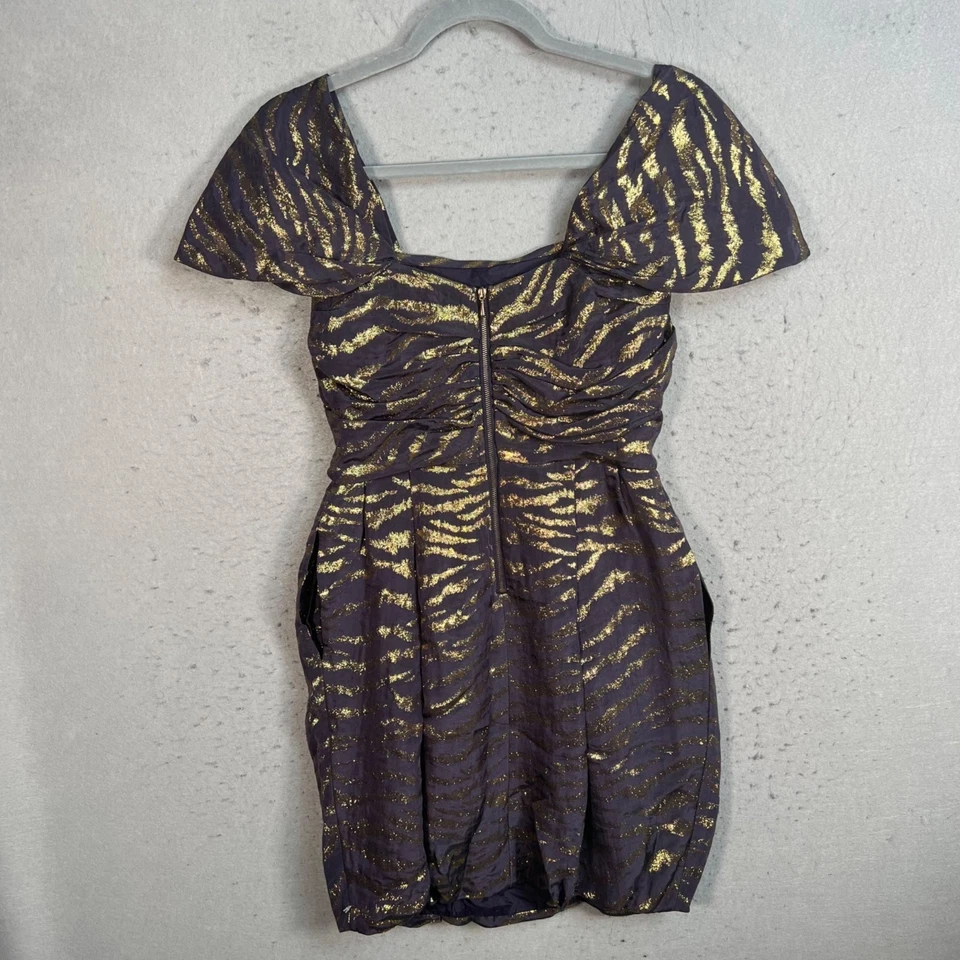 Vestido Phillip Lim Metálico Estampado Cebra Hombro Descubierto Talla 2 Púrpura Dorado Foto 2 de 4
