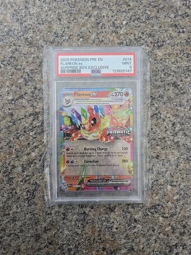 2025 POKEMON EN-PRISMATIC EVOLUTIONS SURPRISE BOX EXCLUSIVE FLAREON EX PSA 9 #26