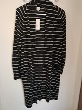 Black  White Striped Cardigan Open Front, Long Duster; Size XS- A New Day