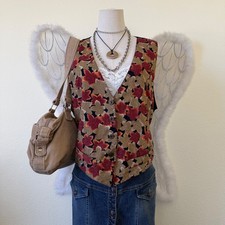 90s Forest Girl Floral Leaf Print Vest Goblincore Retro Teacher Funky Floral