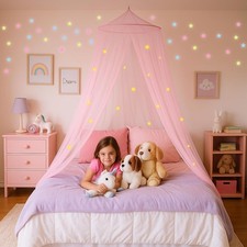 Princ Bed Canopy for Girls   Easy-to-Install Pink Canopy with Extra 100