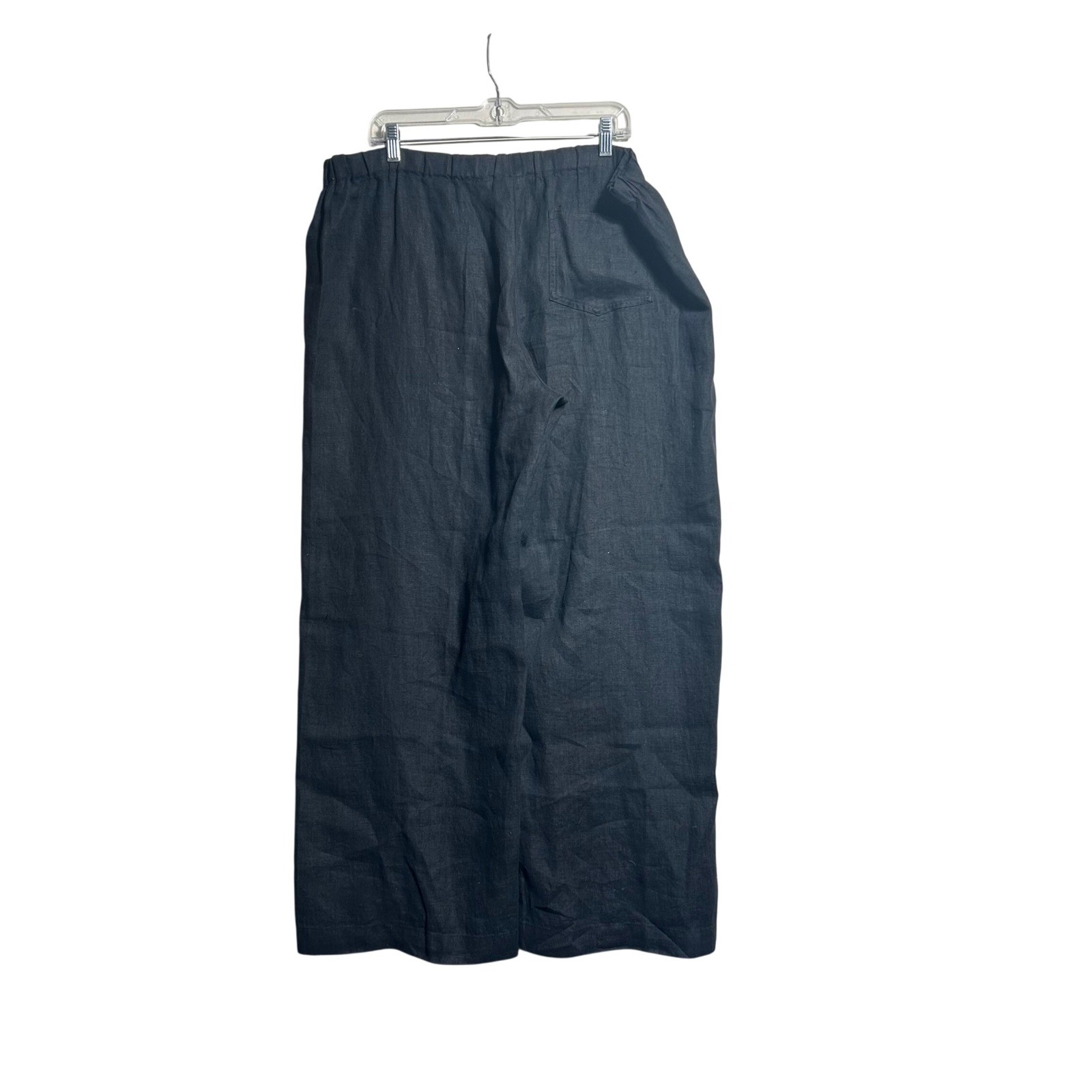 Chicos Black 100% Linen Wide Leg Pants Elastic Waist Size 3 XL Trousers