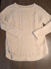L.L. Bean Signature Women's L Cotton Fisherman Cable Tunic Sweater Cream Zipper