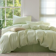 Striped Duvet Cover Set - Full Size Comforter Cover, Classic Sage Green Whi...