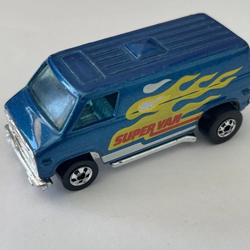 Vintage Mattel Hot wheels  1974 Black Super Van Flames Black Wall Wheels 1/64