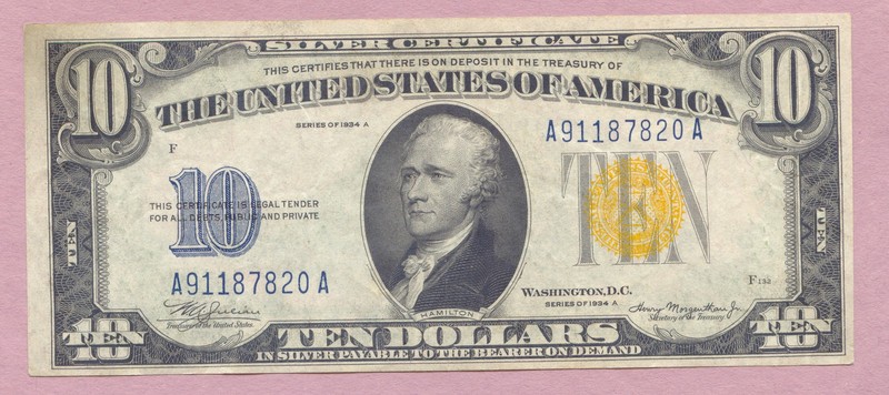 1934-A $10 North Africa Silver Certificate,Ten Dollar,XF,True Auction,No Reserve