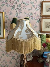 Edith - 12” Handmade Victorian Damask Lampshade - Fringe, Glass Breads, Downton 
