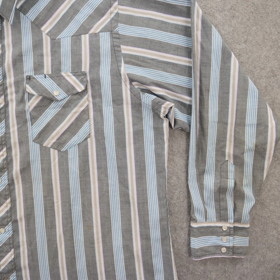 Wrangler Shirt Mens 18 Gray 36 Pearl Button Long Sleeve Plaid Western Striped - Image 3 of 4