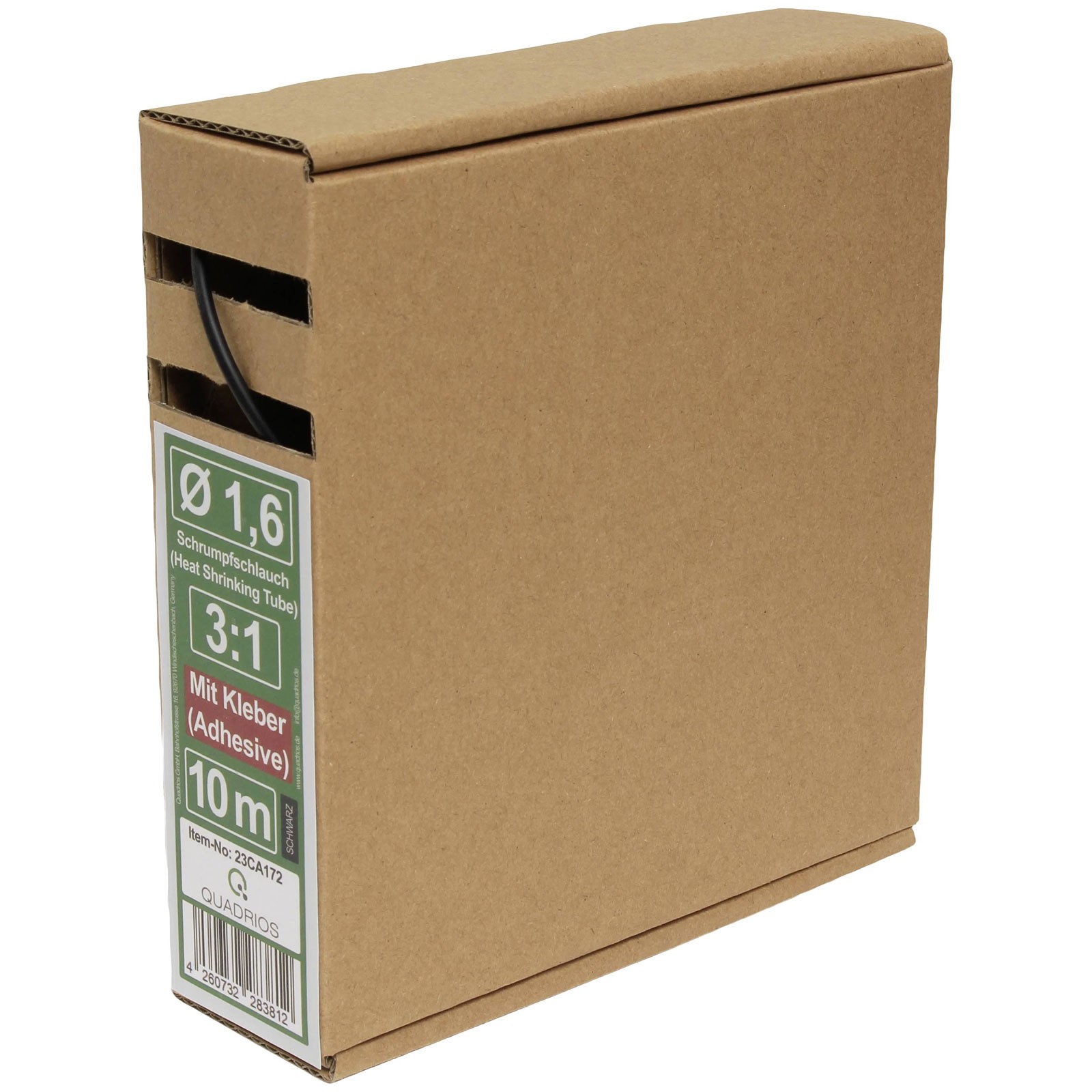 Quadrios Heatshrink Adhesive Black 1.6mm 3:1 10m RoHS Compliant