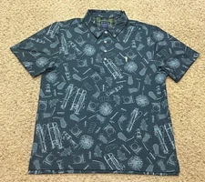 William Murray Men Blue Golf Print Performance Polo Shirt Size Large L EUC
