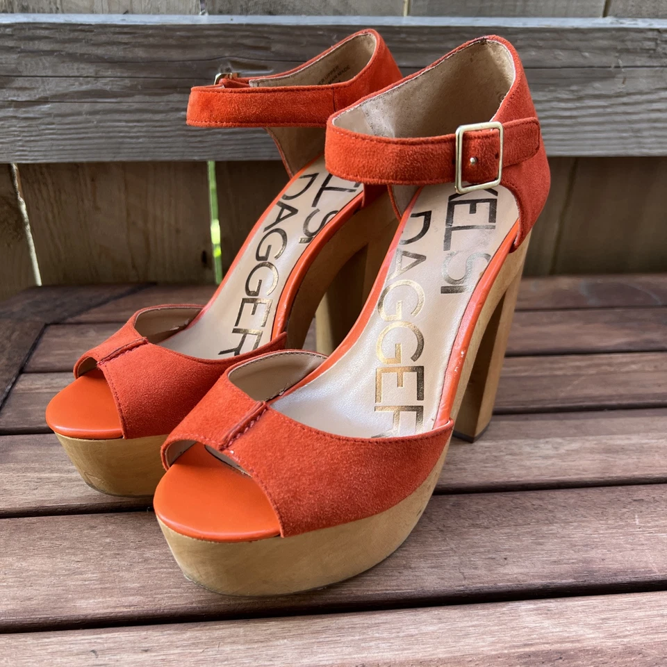 Kelsi Dagger Wynette Orange Suede Wooden Platforms Chunky Heel Women’s 7.5 M - Image 2 of 4