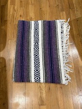 Authentic Mexican Falsa Blanket Turquoise Serape X Throw Yoga Woven Saltillo